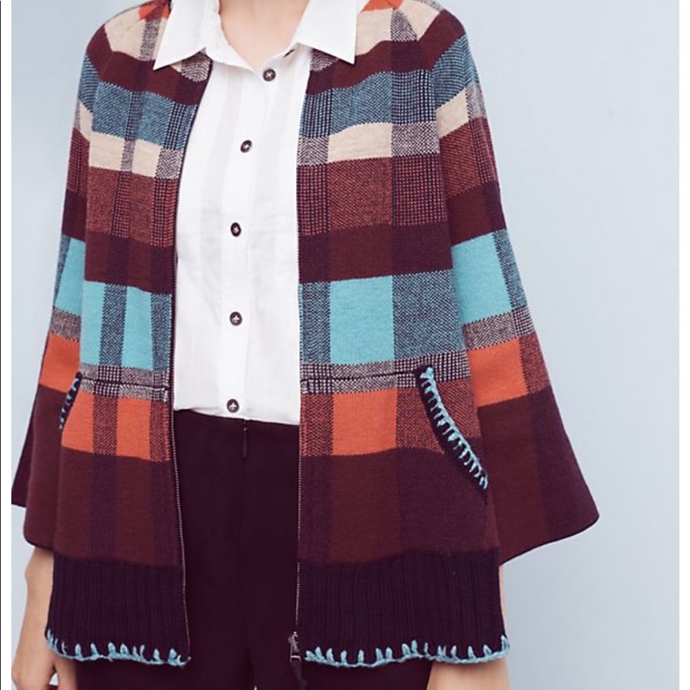 Anthropologie Plaid Sweater Jacket